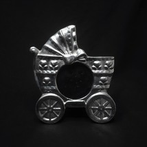Baby Carriage Picture Frame Silver Pewter Tabletop for 2.25&quot; Diameter Picture - £19.86 GBP