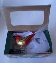 Vintage Old World Christmas Cardinal Redbird Glass Clip On Ornament Good Luck - £15.14 GBP