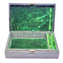 Antique Travelling Jewelry Box Blue Leather Green Velvet - $282.15