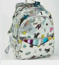 Justice Girls Backpack Bookbag Holo Sticker Silver Detachable Pencil Pouch New - £24.82 GBP