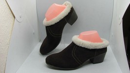 Sporto Nan Brown Leather Suede &amp; Cream Faux Fur Mule Bootie Shoe Size 8.5M - £26.14 GBP