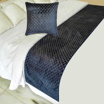 Geolux Legacy Navy - Velvet Navy Decorative Bed Runner and Pillow Cover - £58.63 GBP+