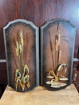 Vintage Pair Metal Art Cattails Reeds Water Plants Brass and Copper Metal Plants - £24.51 GBP