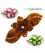 3 PK Pink Peridot Green Crystal Butterfly Floral Brown Acrylic Hair Barr... - £7,821.88 GBP