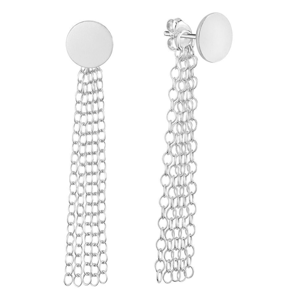 Primary image for Unique 2-Piece Round Stud with Chain Tassel Post Drop Earrings