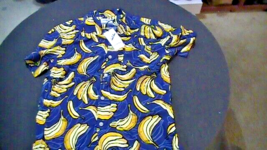 Men&#39;s Short Sleeve Button-Down Shirt - Goodfellow Blue Banana Print Size Medium - £9.38 GBP