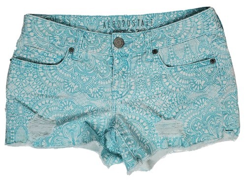 Aeropostale Shorts Distressed Teal Green Tribal Boho Print Jr Small 26 W... - $4.80