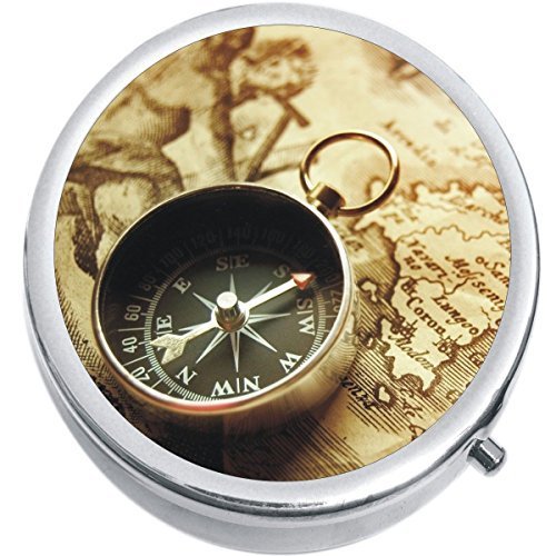 Old Compass And Map Medicine Vitamin Compact Pill Box - $9.78