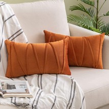 Woaboy Pack Of 2 Orange Fall Decorative Velvet Throw Pillow Covers Striped - £23.95 GBP