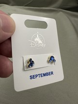 Disney Park Mickey Mouse Faux Sapphire September Birthstone Earrings Silver Tone image 5
