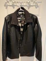 Black Faux Leather Button Up Jacket Men Size M With Removable Collar G A Milano - £26.36 GBP