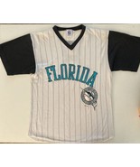 Vintage 1993 MLB Florida Marlins Pinstripe V-Neck T-Shirt Logo 7 Made in... - $21.55