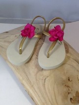 JoyFolie Size Women&#39;s 6 Gold Strap Sandals, Pink Flower, NWOT  - £11.21 GBP