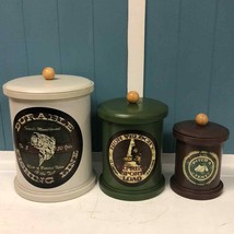 Metal canister set Fishing camping hunting CABIN decoration 10” 8” 6” - £24.95 GBP