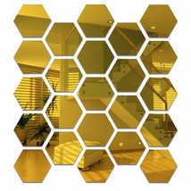 24 Pcs Hexagon Acrylic Gold Wall Mirror Sticker, Mirror Wall Decor,, 2.5&quot;/Gold - £33.68 GBP