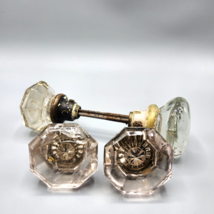 Antique 8 Point Glass Brass Door Knobs Sets Clear Doorknob Crystal Handl... - $29.02