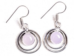 Handcrafted Silver Plated Round Rose Quartz Beauteous Bezel Earrings Women Gift - £17.70 GBP