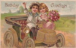 Birthday Greetings Little Girl and Boy Classic Car Postcard E23 - £7.92 GBP