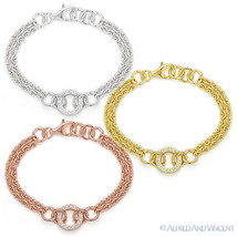 Cable Link Cubic Zirconia Gold-Plated 925 Sterling Silver Italian Chain Bracelet - £80.56 GBP