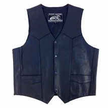 Event EL-5310 Leather Men Biker Snap Front Black Vest - $59.35+