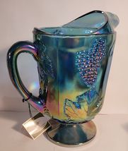Fenton Carnival Glass Indiana Blue Pitcher Harvest Grape Pattern image 2