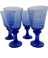 Cobalt Blue Libbey Ribbed Water Goblets Set of 4, Script L Mark 7.5” Gla... - $48.49