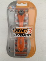 BIC 3 Hybrid Orange color 3-blade Shaver Handle with 6 Cartridges - £11.59 GBP