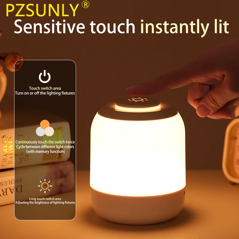 PZSUNLY LED Touch Lamp Night Light Table Lamp Bedside Lamp Bedroom Lamp ... - $7.93+