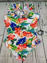 Girls Floral Pattern Beach Sport 1 Piece Adjustable Bathing Suit Modest Small - £22.58 GBP