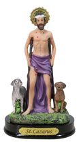Catholic Saint Lazarus with Dogs and Sun Border Medal Figurine With Name... - $20.99