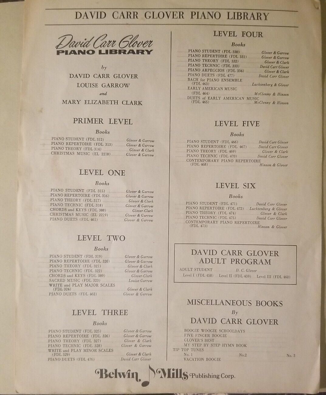 Monkey Weasel Boogie Woogie Sheet Music David Carr Glover 1968 Belwin