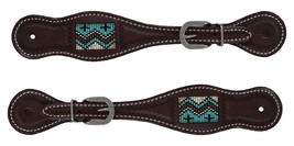 Horse Western Brown Leather Turquoise Cross Beaded Inlay Spur Straps 74AD21 - $546.75 MXN