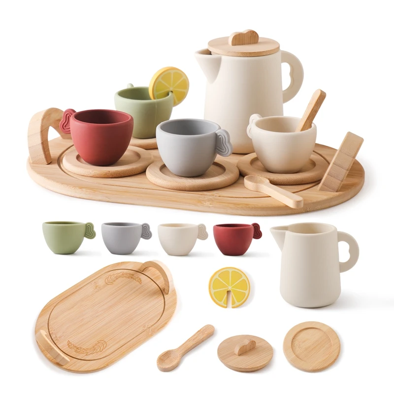 Baby Wooden Montessori Toys Playing House Afternoon Tea Set Model Puzzle Toys - £15.36 GBP+