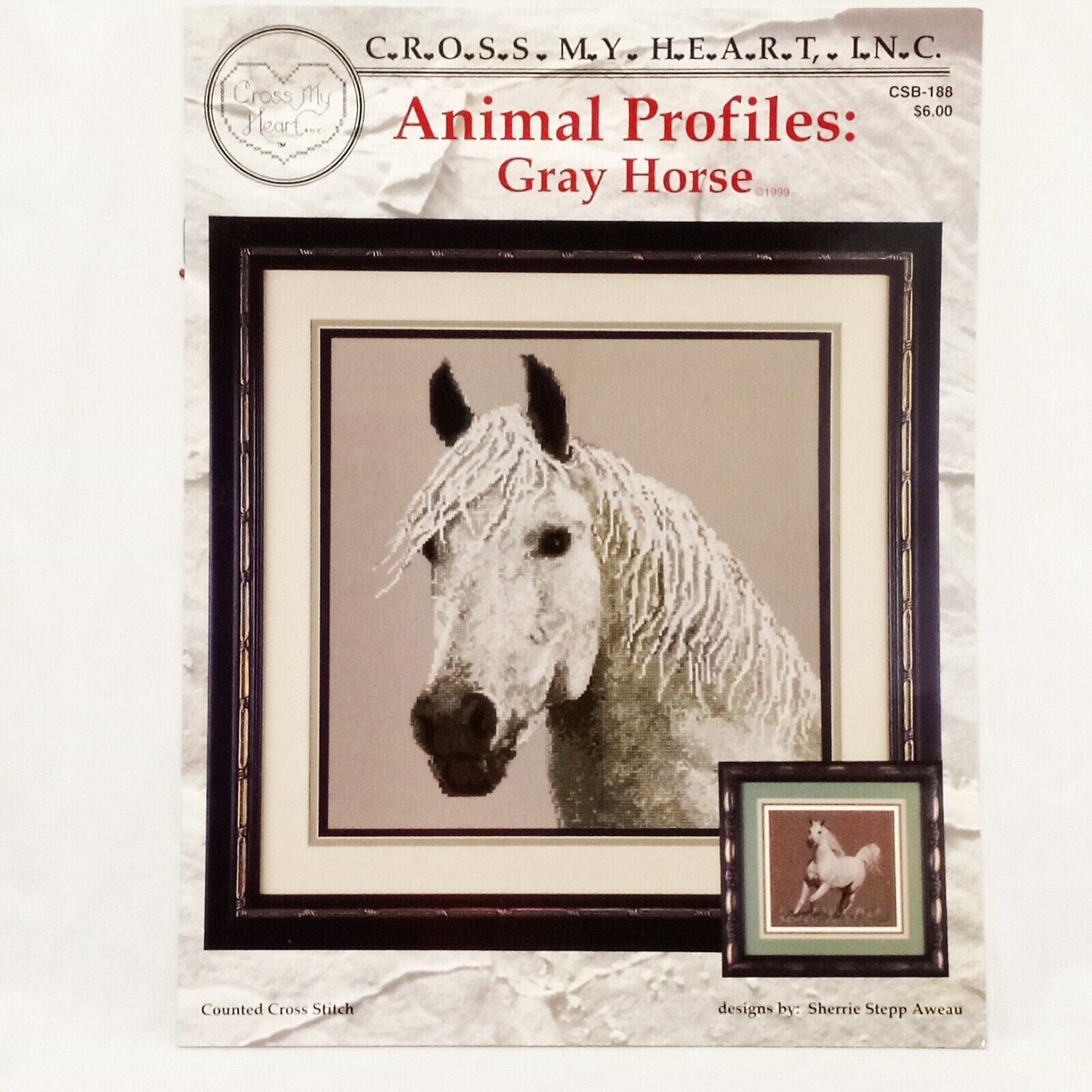 Gray Horse Profile Cross Stitch Pattern Leaflet Book CSB188 Cross My Heart 1999 - $17.99