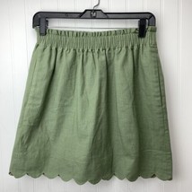 J. Crew Linen Blend Pull On Mini Skirt Sz 2 Green Lined Scalloped Hem Pockets - £12.78 GBP