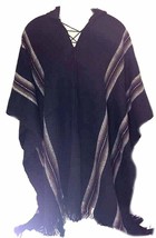 100% Baby Alpaca Men&#39;s Fair Trade Poncho Jumper Wool Cloak Cape Jacket Black - £144.76 GBP