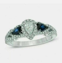 Engagement Ring 2.65Ct Simulated Diamond &amp; Sapphire White Gold Plated Size 5.5 - £108.08 GBP