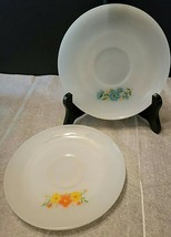 2 Anchor Hocking Fire King Saucers Daisy &amp; Bonnie Blue Orange Flower Pattern - £14.63 GBP