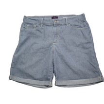 NYDJ Shorts Womens 10P Blue High Rise Flat Front Striped Cuffed Cotton Denim - £14.78 GBP