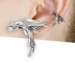 Humming bird ear cuff silver, No piercing ear cuff earring - £25.07 GBP