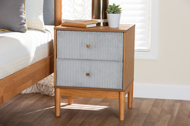 Troy Grey Corduroy and Oak Brown Wood 2-Drawer Nightstand - $209.00