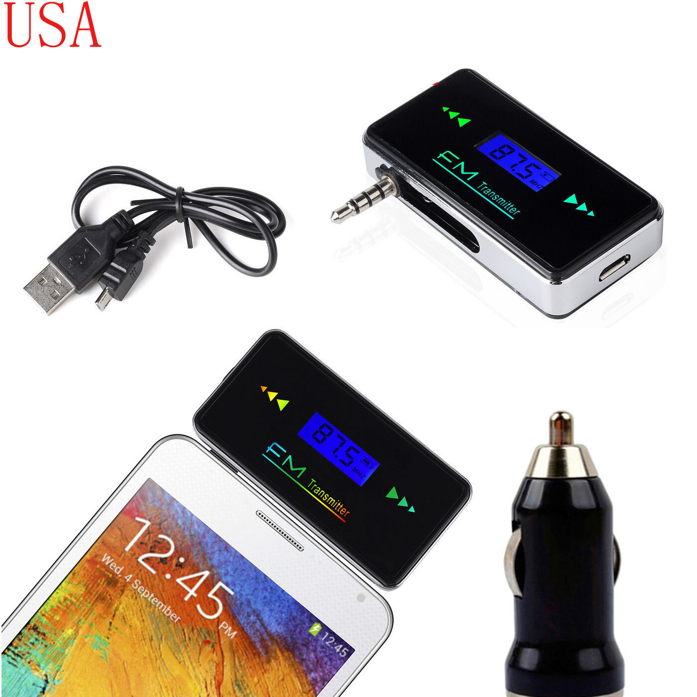 LCD 3.5mm In-car Handsfree FM Transmitter w/ Car Charger Fr Samsung Galaxy S4 S5 - $25.99