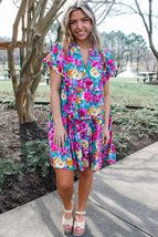 Green Rose Floral Print Ruffled Short Dress - $18.83