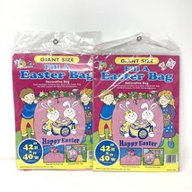Easter Lawn Decoration Leaf Bag Fill A Sack Rabbits Happy Pink 42 x 40 Vintage - £12.70 GBP
