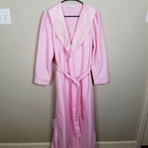Vintage Wolverine Housecoat Robe Size Medium Pink Satin Collar Made USA 80s 90s - £23.32 GBP