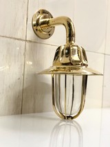 Vintage Nautical Brass Bulkhead Wall Light 90° Angle with Shade - Maritime Style - £124.18 GBP