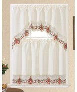 BELSS AND CANDLES CHRISTMAS BEIGE COLOR EMBROIDERY KITCHEN CURTAIN 3 PCS... - £17.20 GBP