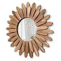 Mirror Wall Decor 21 inch Rustic Wood Boho Aesthetic Mirror for Room &amp; Home Deco - £86.84 GBP