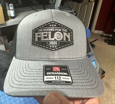 Convicted Felon- Voting For Felon Trump 2024 Black And Silver Leather Badge Hat - £19.76 GBP
