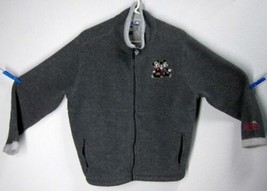 Disneyland Resort Women&#39;s Large Gray Full-Zip Fleece Sweater Sewn Minnie Mickey - $19.01